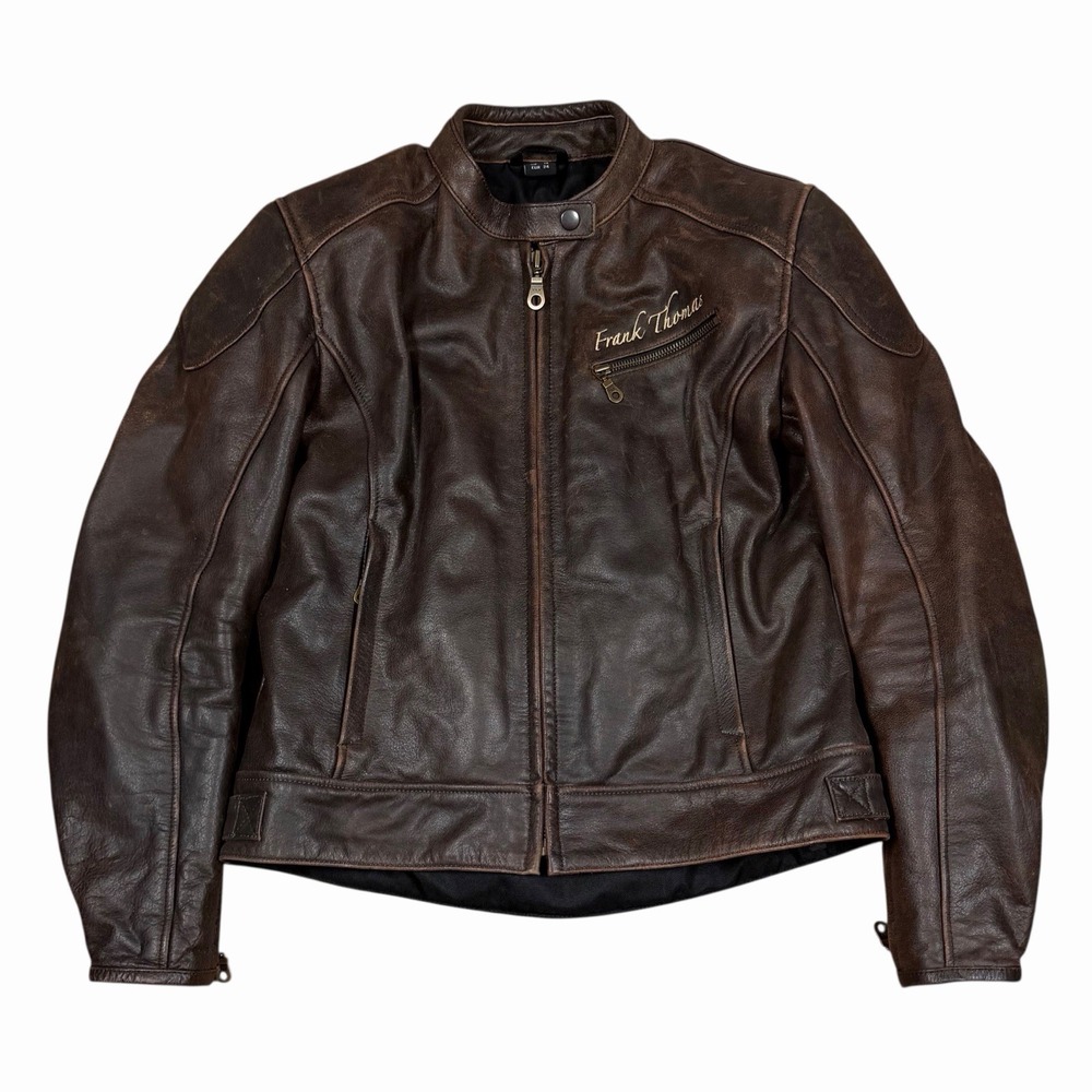 Frank Thomas Brown Leather Motorcycle Jacket‎ Women's Sz UK 14 - EUR 24